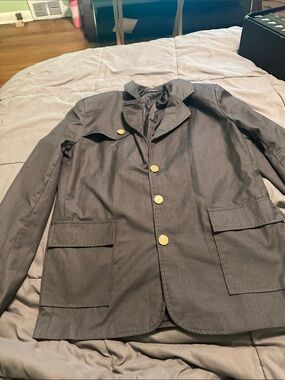 Classic Gray Button-Front Jacket with Gold Buttons